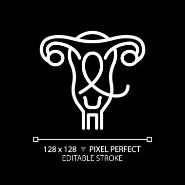Gynecologic cancer white linear icon for dark theme. Female reproductive system disease. Woman oncology. Menstrual health. Thin line illustration. Isolated symbol for night mode. Editable stroke clipart