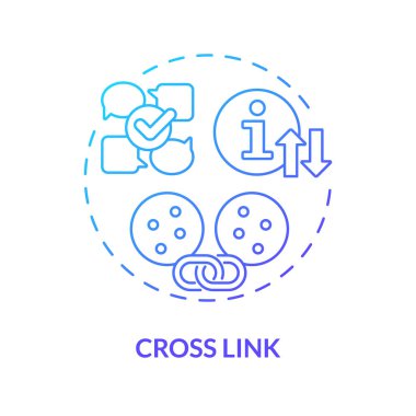 Cross link blue gradient concept icon. Communication, connecting and coordination between circles. Round shape line illustration. Abstract idea. Graphic design. Easy to use in promotional material clipart