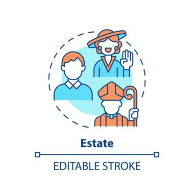 Estate systems multi color concept icon. Social stratification. Economic disparity. Feudal system. Social hierarchy. Round shape line illustration. Abstract idea. Graphic design. Easy to use in book clipart