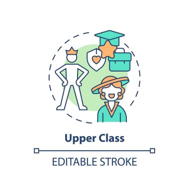 Üst sınıf çok renkli konsept simgesi. Sınıf sistemi. Toplumun en zengin üyeleri. Varlıklı bir yaşam tarzı. Yuvarlak şekil çizimi. Soyut bir fikir. Grafik tasarımı. Makalede kullanması kolay