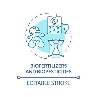 Biyoertilizatörler ve biopestisitler yumuşak mavi konsept ikonu. Tarım tarım koşulları. Ekin gelişimi. Yuvarlak şekil çizimi. Soyut bir fikir. Grafik tasarımı. Makalede kullanması kolay