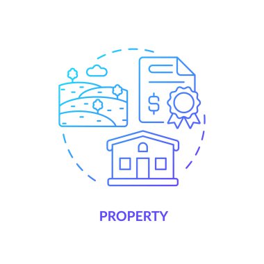 Mülkiyet mavisi gradyan konsept simgesi. Sosyal sınıflandırma faktörü. Ev ve arazi mülkiyeti. Yaşam koşulları. Yuvarlak şekil çizimi. Soyut bir fikir. Grafik tasarımı. Makalede kullanması kolay