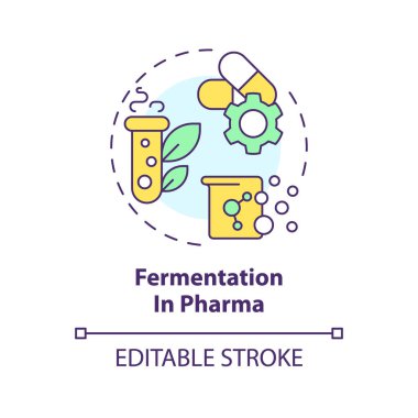 Farma çok renkli konsept ikonunda fermantasyon. İlaç endüstrisi, antibiyotik üretimi. Yuvarlak şekil çizimi. Soyut bir fikir. Grafik tasarımı. Makalede kullanması kolay, günlük paylaşımı