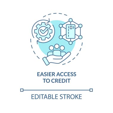 Krediye daha kolay erişim, yumuşak mavi konsept simgesi. Borçlular için P2P avantajları. Sermayeye erişim. Yuvarlak şekil çizimi. Soyut bir fikir. Grafik tasarımı. Pazarlamada kullanımı kolaydır.