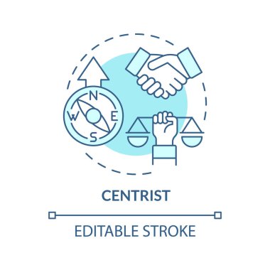 Centristic ideology soft blue concept icon. Bipartisan, pragmatic dogma. Neutral political structure. Reform cooperation. Round shape line illustration. Abstract idea. Graphic design. Easy to use clipart