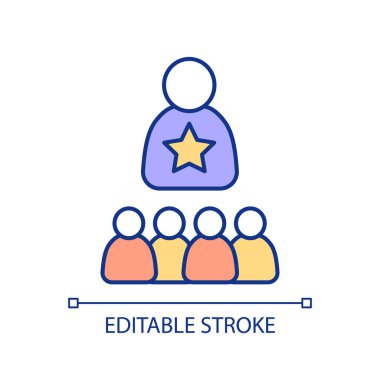 Liderlik RGB renk simgesi. Dikkat çekici bir rakam. Güçlü bir insan. Sosyal hiyerarşi. Diğer insanlar için rol modeli. İzole vektör çizimi. Basit bir çizgi çizimi. Düzenlenebilir vuruş