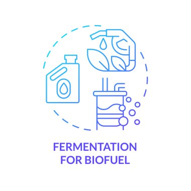 Biyoyakıt mavi gradyan konsept ikonu için fermantasyon. Biyoetanol üretimi. Organik materyaller arıtılıyor. Yuvarlak şekil çizimi. Soyut bir fikir. Grafik tasarımı. Makalede kullanması kolay, günlük paylaşımı