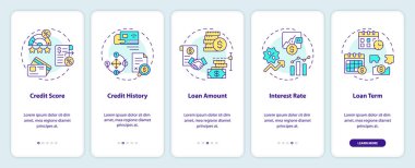 Mobil uygulama ekranında temel borç verme unsurları. Doğrusal kavramlarla birlikte peer-to-peer geçişi 5 adım düzenlenebilir grafik talimatları. UI, UX, GUI şablonu. Kullanılan sayısız Pro-Kalın, Düzenli yazı tipleri