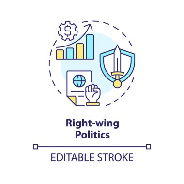 Sağcı siyaset çok renkli konsept ikonu. Muhafazakar ulusal ideoloji. Hükümet piyasa düzenlemeleri sınırlı. Yuvarlak şekil çizimi. Soyut bir fikir. Grafik tasarımı. Kullanımı kolay