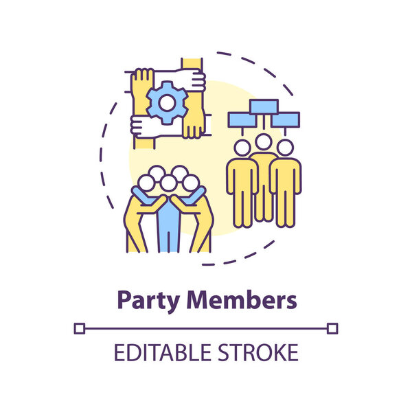 Political party members multi color concept icon. Government structure. Social policy, public administration. Round shape line illustration. Abstract idea. Graphic design. Easy to use