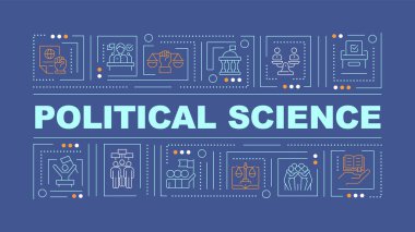 Siyaset bilimi kelime konsepti. Hükümet yapısı. Tipografi afişi. Düz dizayn. Başlık metniyle vektör illüstrasyonu, düzenlenebilir satır simgeleri. Kullanmaya hazır. Kullanılan Arial Siyah yazı tipi