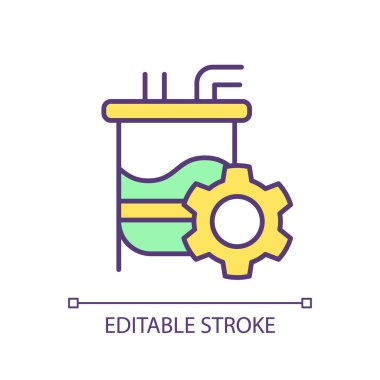 Fermantasyon süreci RGB renk simgesi. Biyoteknolojik süreç. Sıvı depolama sistemi. Mikroorganizma ekimi. İzole vektör çizimi. Basit bir çizgi çizimi. Düzenlenebilir vuruş