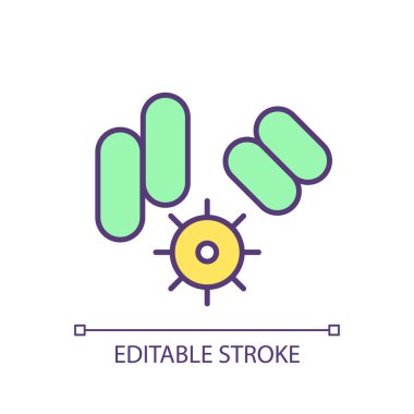 Mikroorganizmalar RGB renk simgesi. Organik maddeler, mikroskobik bakteriler. İlaç ekimi, mikrobiyoloji. İzole vektör çizimi. Basit bir çizgi çizimi. Düzenlenebilir vuruş