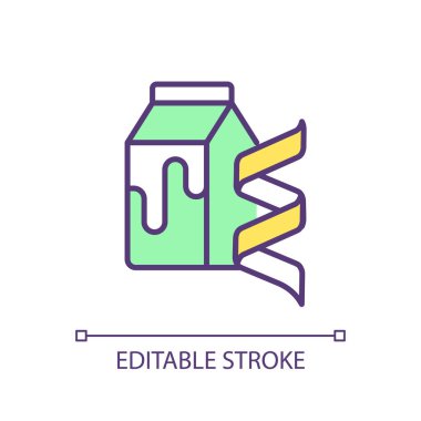 Pastörize süt paketi RGB renk simgesi. Süt ürünleri, protein bakterileri. Gıda güvenliği, bakteriyoloji. Organik malzemeler. İzole vektör çizimi. Basit bir çizgi çizimi. Düzenlenebilir vuruş