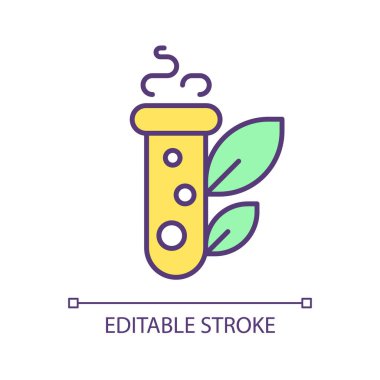 Farmasötik fermantasyon RGB renk ikonu. Biyomühendislik teknolojisi. Genetik modifikasyon. Sentetik biyoloji. İzole vektör çizimi. Basit bir çizgi çizimi. Düzenlenebilir vuruş