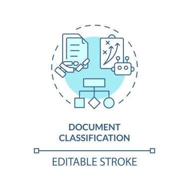 Document classification soft blue concept icon. Natural language processing. Text recognition. Round shape line illustration. Abstract idea. Graphic design. Easy to use in infographic, presentation clipart