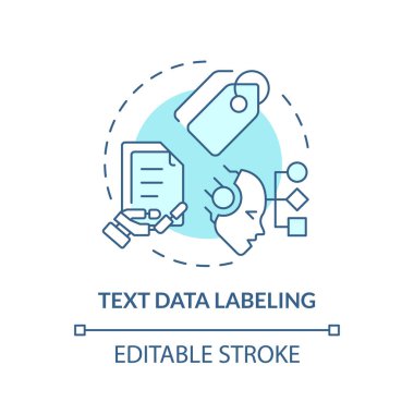 Text data labeling soft blue concept icon. Intelligent document processing. Information analysis. Round shape line illustration. Abstract idea. Graphic design. Easy to use in infographic clipart