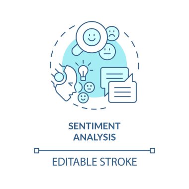 Duygu analizi yumuşak mavi konsept ikonu. Doğal dil işleme. Hesaplama dilbilimi. Yuvarlak şekil çizimi. Soyut bir fikir. Grafik tasarımı. Bilgide kullanması kolay