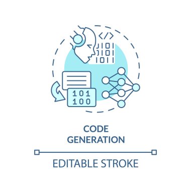 Kod üretimi yumuşak mavi konsept simgesi. Yazılım geliştirme yardımı. Yapay zeka. Yuvarlak şekil çizimi. Soyut bir fikir. Grafik tasarımı. Bilgide kullanması kolay