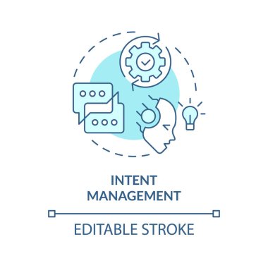 Niyet yönetimi yumuşak mavi konsept simgesi. Doğal dil işleme. Duygu analizi. Yuvarlak şekil çizimi. Soyut bir fikir. Grafik tasarımı. Bilgide ve sunumda kullanması kolay
