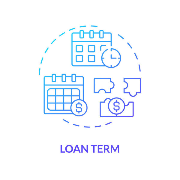 Loan term blue gradient concept icon. Borrowers repayment schedule and total amount of interest. Round shape line illustration. Abstract idea. Graphic design. Easy to use in marketing