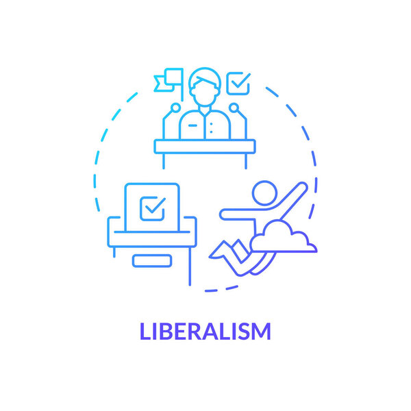 Liberalism ideology blue gradient concept icon. Political idea, individual rights. Press freedom, free of speech. Round shape line illustration. Abstract idea. Graphic design. Easy to use