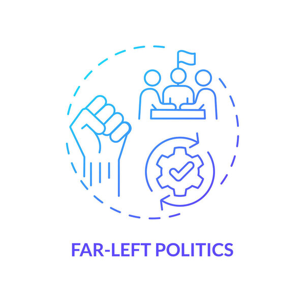 Far-left politics blue gradient concept icon. Progressive social, political reform. Human rights equality. Social justice. Round shape line illustration. Abstract idea. Graphic design. Easy to use