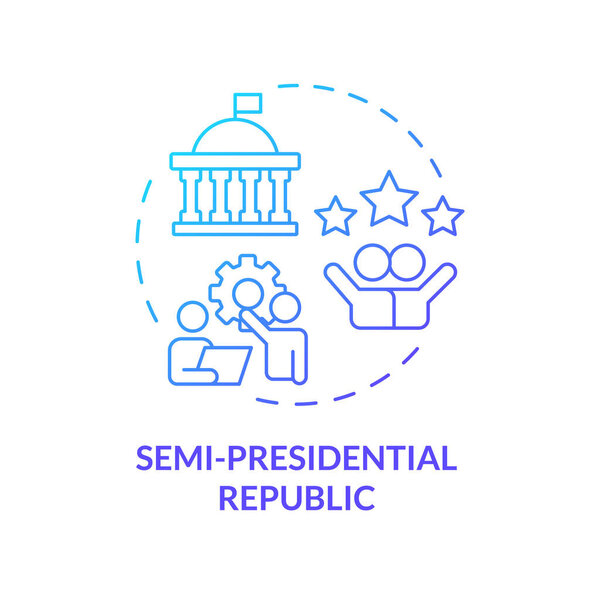 Semi-presidential republic blue gradient concept icon. Presidential, parliamentary structure. Federal government politics. Round shape line illustration. Abstract idea. Graphic design. Easy to use