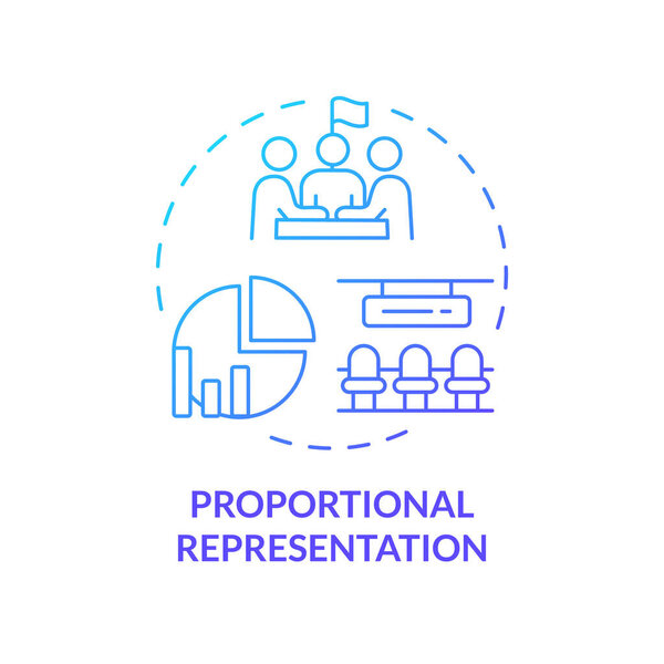Proportional representation blue gradient concept icon. Vote proportion ballot system. Election voting, candidate selection. Round shape line illustration. Abstract idea. Graphic design. Easy to use