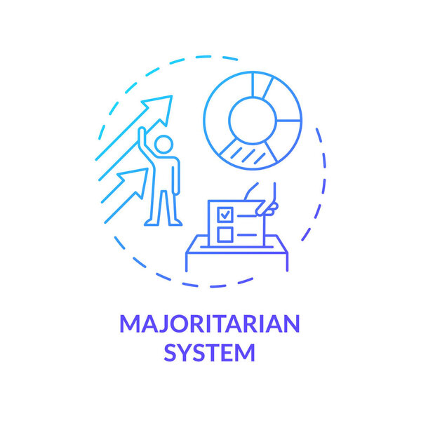 Majoritarian system blue gradient concept icon. Politician majority, voting electoral system. Election candidate selection. Round shape line illustration. Abstract idea. Graphic design. Easy to use
