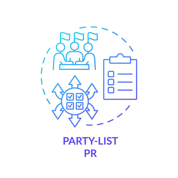 Party-list PR blue gradient concept icon. Democracy election, lobbying. Electoral voting system. Government structure. Round shape line illustration. Abstract idea. Graphic design. Easy to use