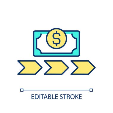 Düzenli gelir akışı mavi RGB renk simgesi. Hisse senetlerinin sermaye kazancı. İzole vektör çizimi. Basit bir çizgi çizimi. Düzenlenebilir vuruş