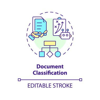 Document classification multi color concept icon. Natural language processing. Text recognition. Round shape line illustration. Abstract idea. Graphic design. Easy to use in infographic, presentation clipart