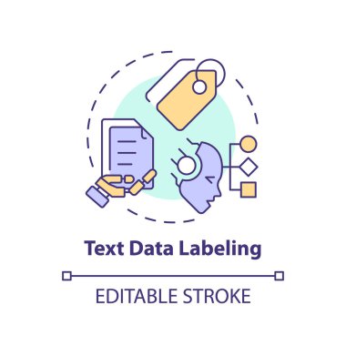Text data labeling multi color concept icon. Intelligent document processing. Information analysis. Round shape line illustration. Abstract idea. Graphic design. Easy to use in infographic clipart