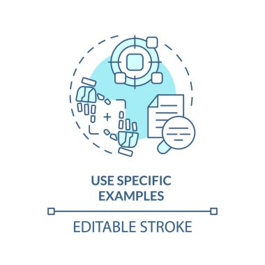 Belirli örnekler kullanarak yumuşak mavi konsept simgesi. Mühendislik ipuçları. Somut bilgiler sağlayın. Yuvarlak şekil çizimi. Soyut bir fikir. Grafik tasarımı. Makalede kullanması kolay