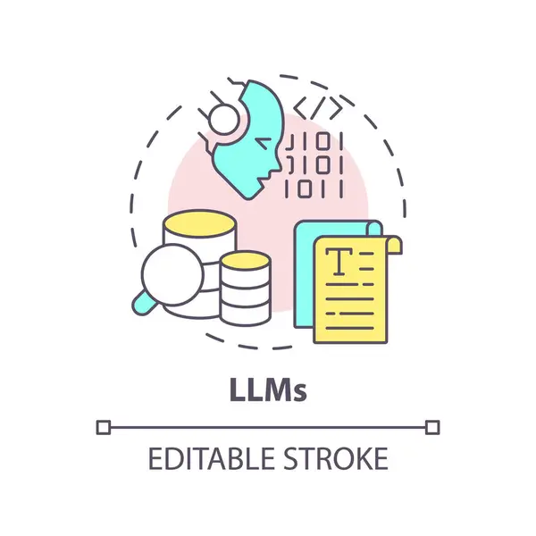 stock vector LLM artificial intelligence multi color concept icon. Content generation, chatbot. Round shape line illustration. Abstract idea. Graphic design. Easy to use infographic, presentation