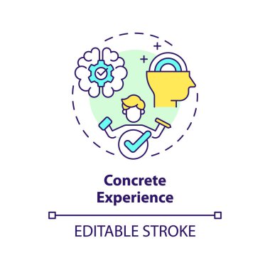 Somut deneyim çok renkli konsept ikonu. Kolbs öğrenme stratejisi. Yeni bir deneyime dahil olmak. Yuvarlak şekil çizimi. Soyut bir fikir. Grafik tasarımı. Sunumda kullanması kolay