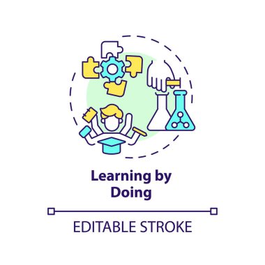 Çok renkli konsept simgesi yaparak öğreniyorum. Elle eğitim. Deneysel öğrenme stratejileri. Faaliyetler. Yuvarlak şekil çizimi. Soyut bir fikir. Grafik tasarımı. Sunumda kullanması kolay