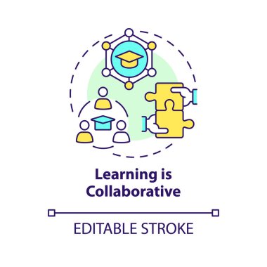 İşbirlikçi öğrenme çok renkli konsept simgesi. Takımlar halinde çalışmak ve sosyal beceriler geliştirmek. İletişim. Yuvarlak şekil çizimi. Soyut bir fikir. Grafik tasarımı. Sunumda kullanması kolay