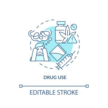 Uyuşturucu kullanımı yumuşak mavi konsept simgesi. Sağlık sorunları, bağımlılık. Hayat karmaşası. Yuvarlak şekil çizimi. Soyut bir fikir. Grafik tasarımı. Bilgide, sunumda, broşürde, kitapçıkta kullanması kolay