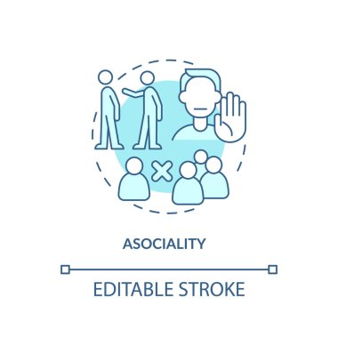 Asociality soft blue concept icon. Social isolation. Asocial behavior. Round shape line illustration. Abstract idea. Graphic design. Easy to use in infographic, presentation, brochure, booklet clipart