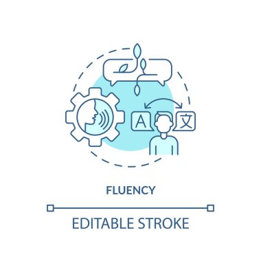 Fluency, language proficiency soft blue concept icon. Linguistic skills. Round shape line illustration. Abstract idea. Graphic design. Easy to use in infographic, presentation, brochure, booklet clipart