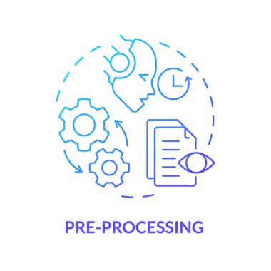 Pre-processing blue gradient concept icon. Virtual assistant, transformative tools. Data processing. Round shape line illustration. Abstract idea. Graphic design. Easy to use in infographic clipart