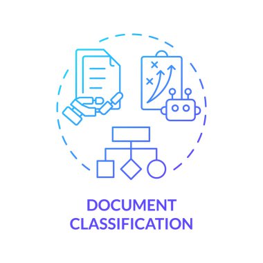 Document classification blue gradient concept icon. Natural language processing. Text recognition. Round shape line illustration. Abstract idea. Graphic design. Easy to use in infographic clipart