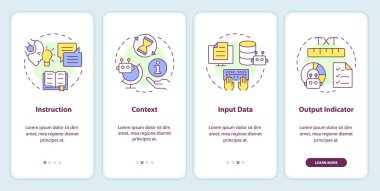 Mobil uygulama ekranında anahtar unsurlar. Doğrusal kavramlarla düzenlenebilir grafik yönergelerini dört adımda gözden geçir. UI, UX, GUI şablonu. Kullanılan sayısız Pro-Kalın, Düzenli yazı tipleri 