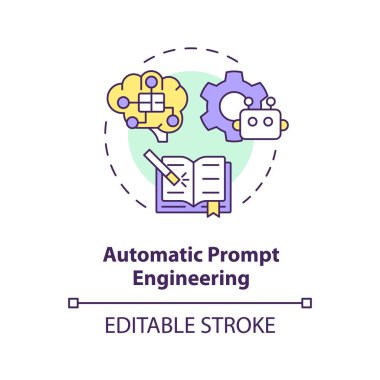 Automatic prompt engineering multi color concept icon. Prompt optimization. Algorithm and heuristics. Round shape line illustration. Abstract idea. Graphic design. Easy to use in article clipart