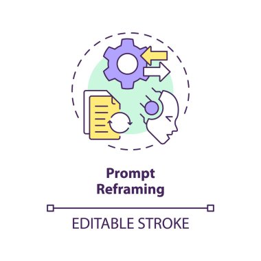 Prompt reframing multi color concept icon. Prompt engineering technique. Rephrase and change instruction. Round shape line illustration. Abstract idea. Graphic design. Easy to use in article clipart