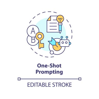 One shot prompting multi color concept icon. Prompt engineering technique. Minimal context. Single example. Round shape line illustration. Abstract idea. Graphic design. Easy to use in article clipart