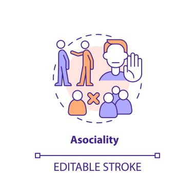Asociality çok renkli konsept simgesi. Sosyal izolasyon. Sosyal davranış. Yuvarlak şekil çizimi. Soyut bir fikir. Grafik tasarımı. Bilgide, sunumda, broşürde, kitapçıkta kullanması kolay