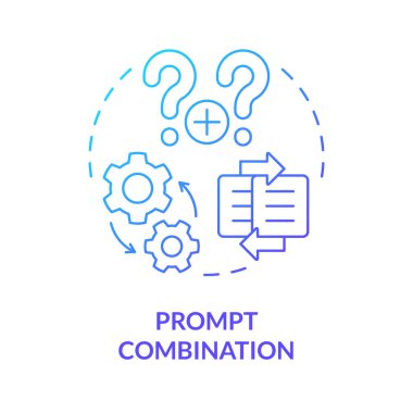 Hızlı kombinasyon mavi gradyan konsept simgesi. İki komutu birleştirip birleştiririz. Sohbet robotu için kompleks talimatlar. Yuvarlak şekil çizimi. Soyut bir fikir. Grafik tasarımı. Makalede kullanması kolay